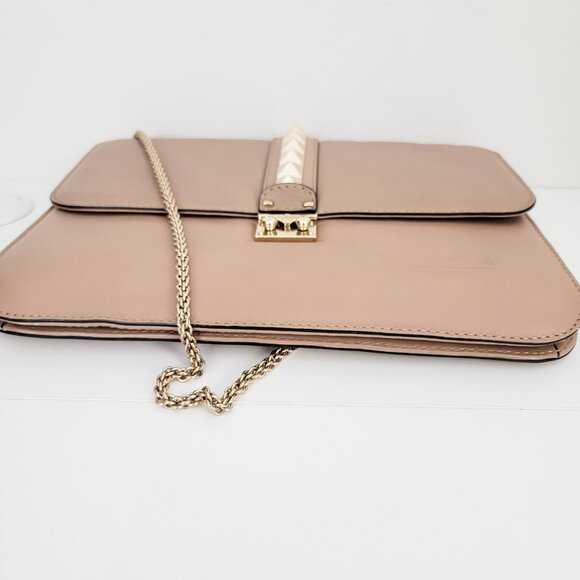 Valentino Vitello Large Glam Lock Rockstud Flap Bag Poudre - Picture 10 of 15
